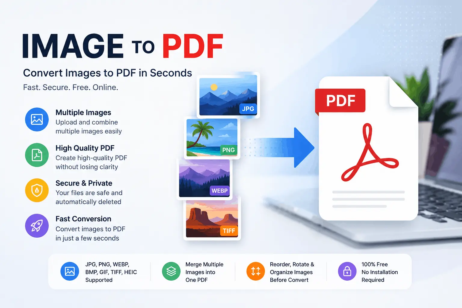Image to PDF Converter – Convert JPG, PNG, WEBP and more to PDF online