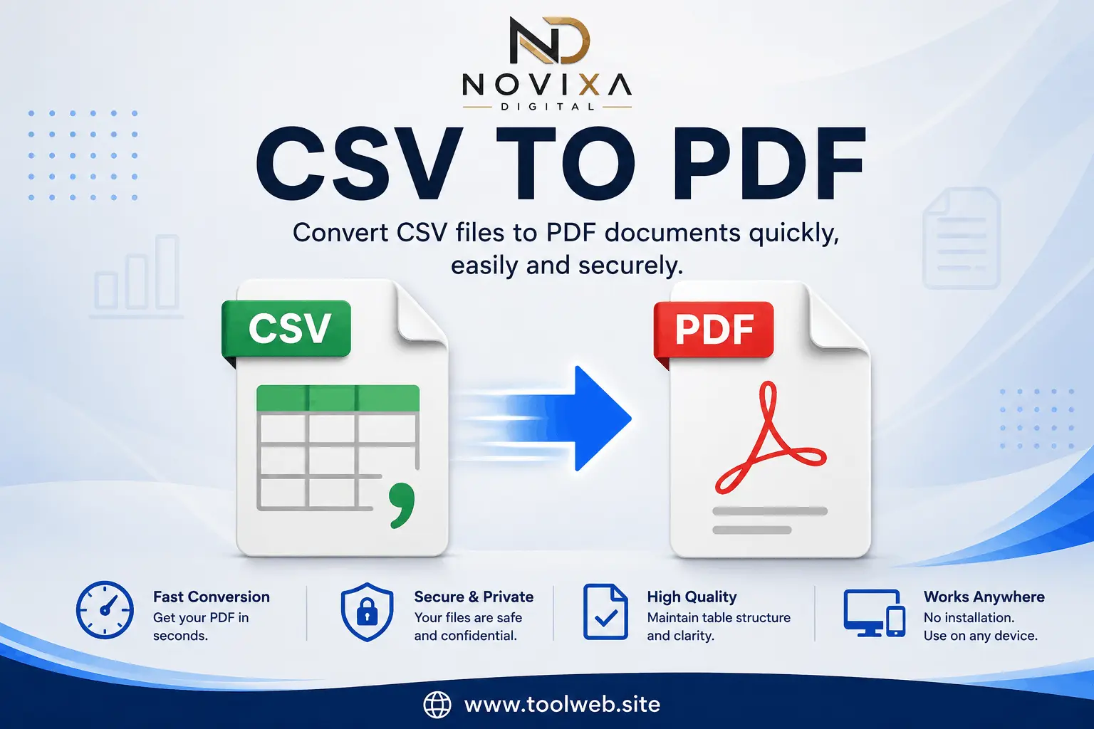 Convert CSV to PDF using our free online conversion tool