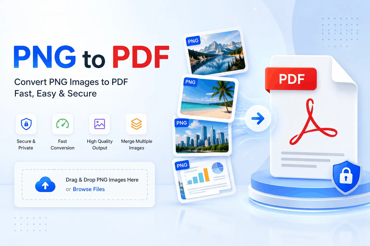 Convert PNG to PDF online free with a fast, secure, and high-quality PNG to PDF converter